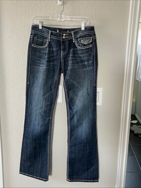 Vigoss Dark Blue Bootcut Jeans with rhinestones